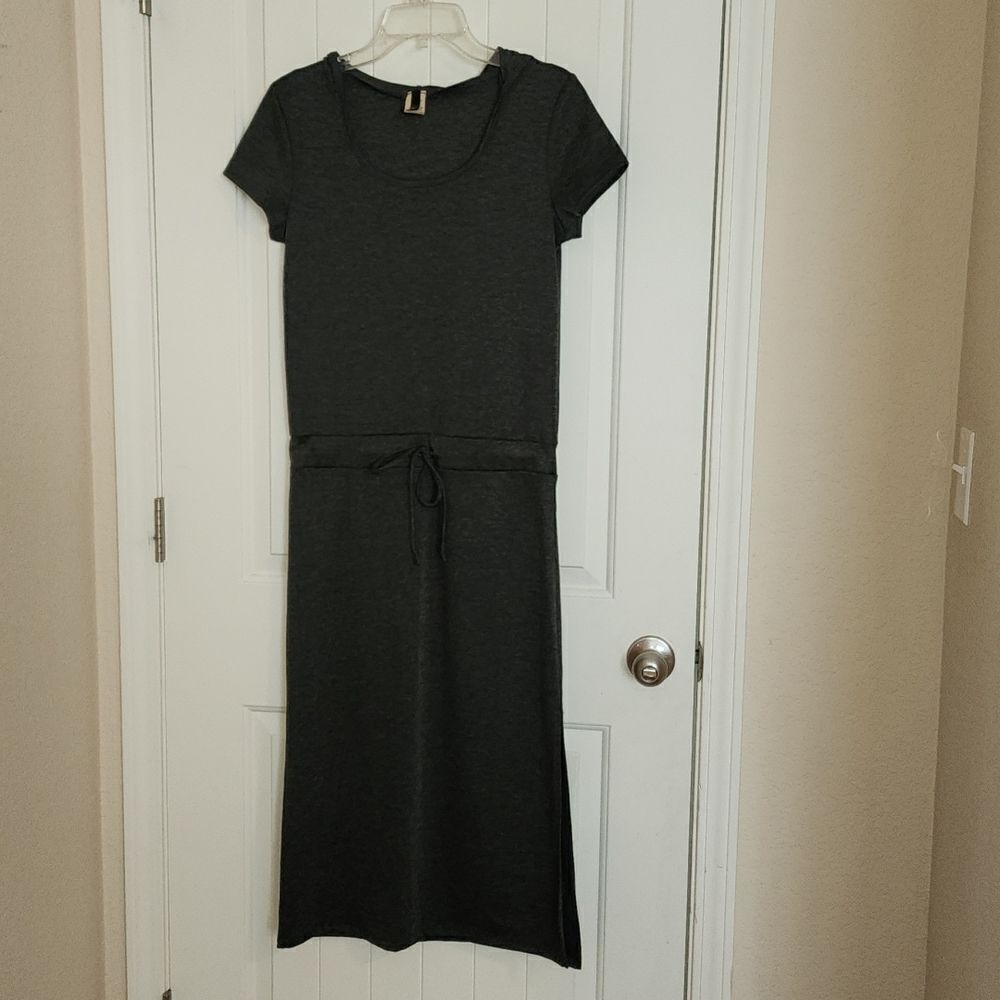 Kori Tshirt Dress with unique tie, side slit and hoodie NWOT